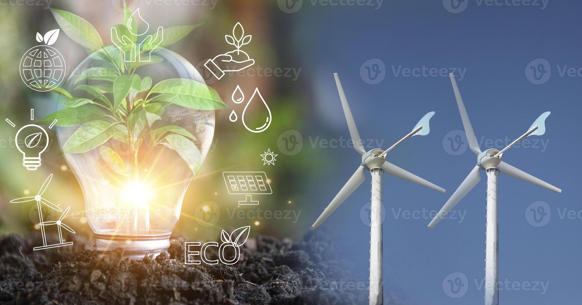 Sustainable development and business operations based on renewable energy CO2 Emission Reduction Concepts Green industries using renewable energy can limit global warming changes. photo