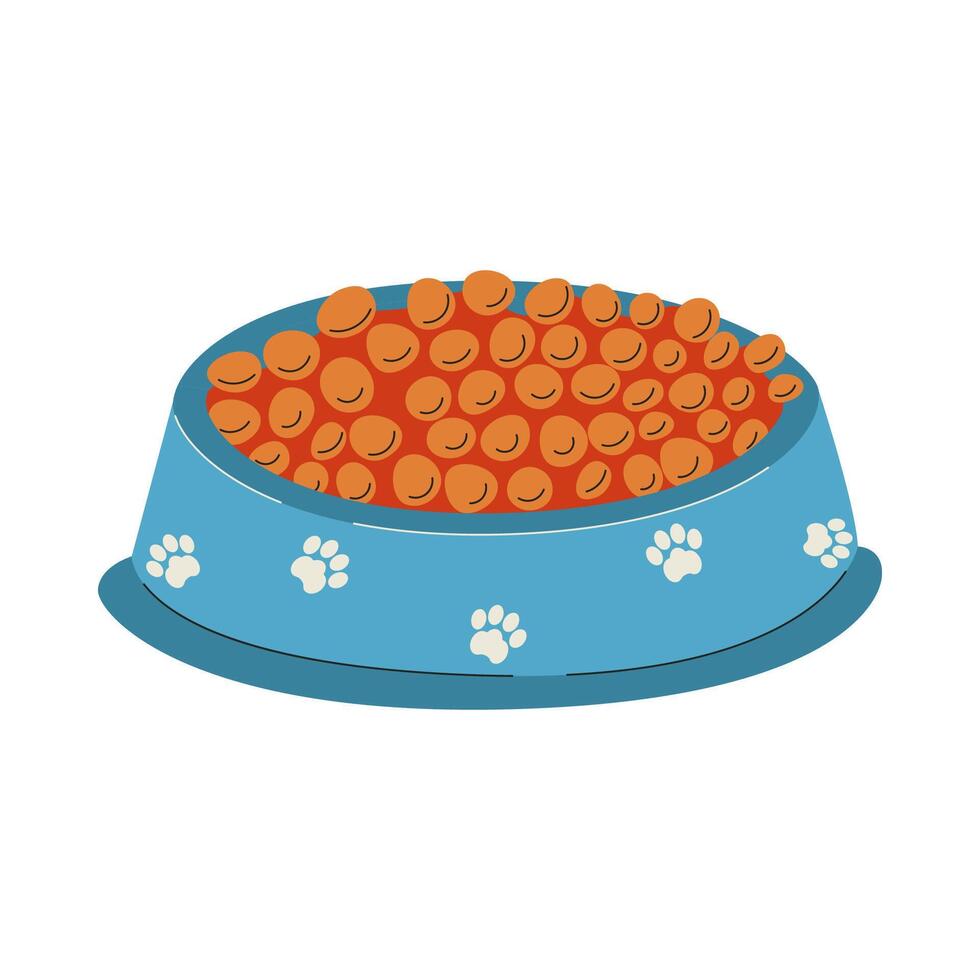 A bowl of granulated dry food for a cat or dog. A pet care item. A flat illustration isolated on a white background. vector