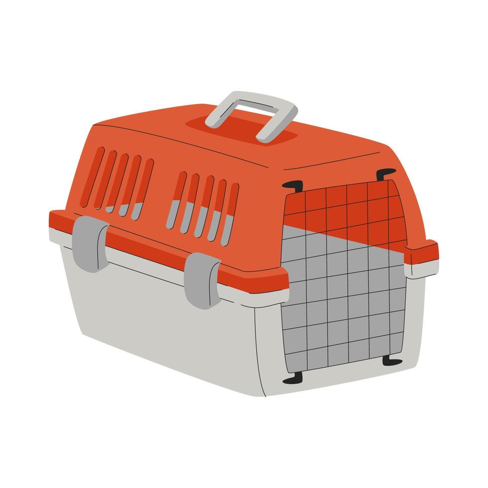 el plastico portador caja para gatos y perros. un Envío caja para de viaje con mascotas. un mascota cuidado artículo. un plano ilustración aislado en un blanco antecedentes. vector