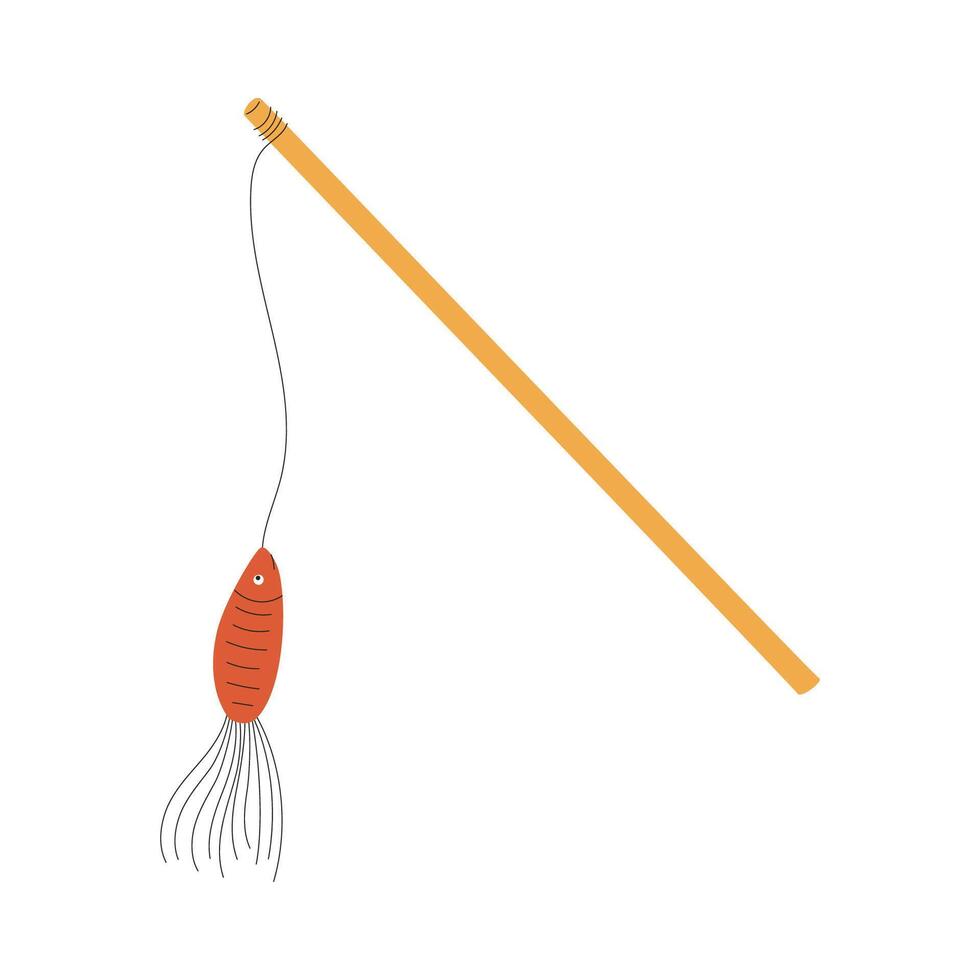 A toy for cats, a fishing rod with a fish. A toy for pets. A flat illustration isolated on a white background. vector