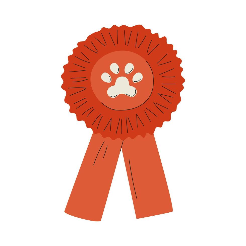 Award ribbon-rosette for dog show. The championship for pets. A flat illustration isolated on a white background. vector