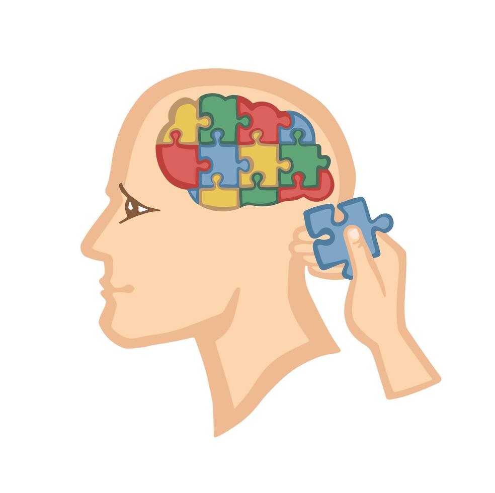 missing piece mind puzzle cartoon illustration vector