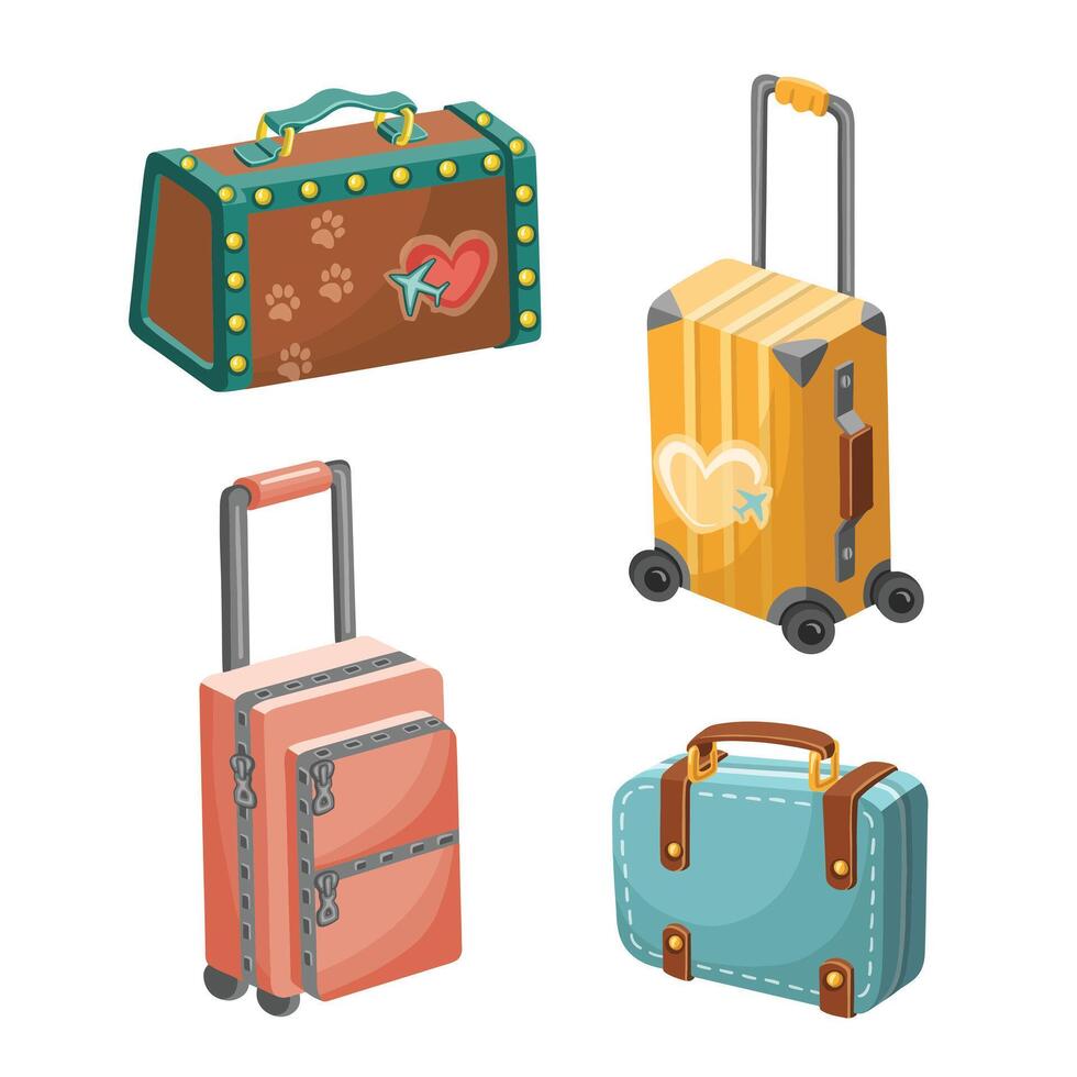 Set of colored cartoon style suitcases isolated on a white background. illustration. vector