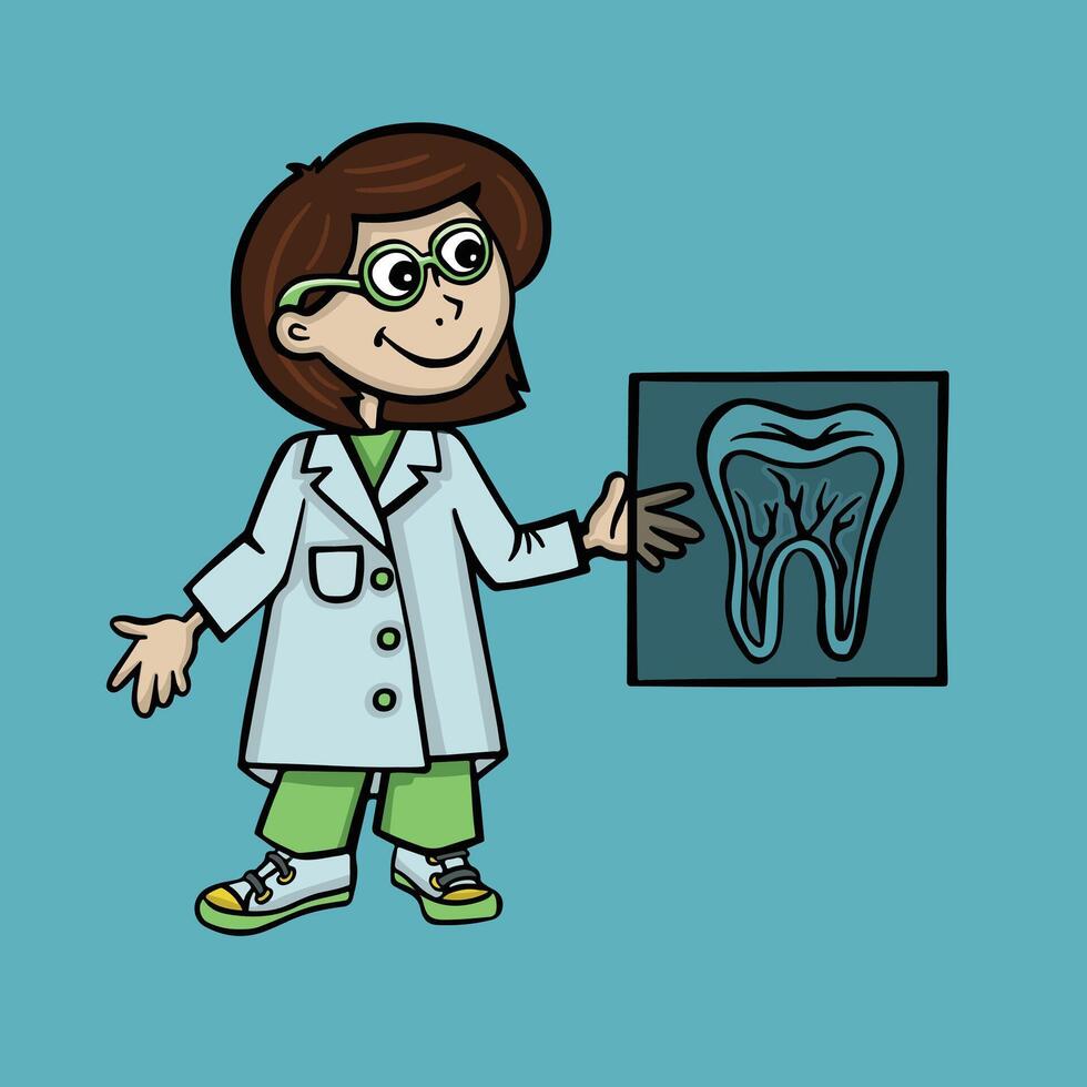 dentist holding x-ray of tooth cartoon style vector