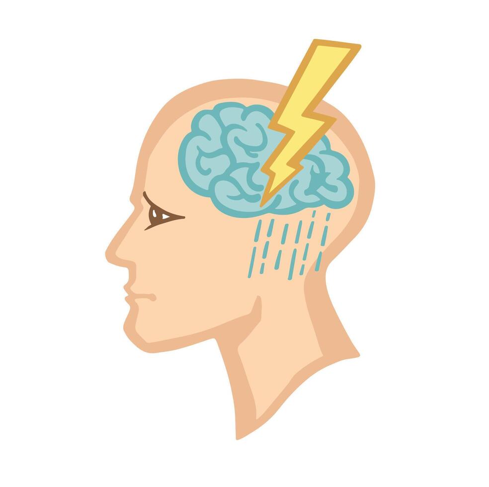 Cloud in head, stress, cartoon illustration vector