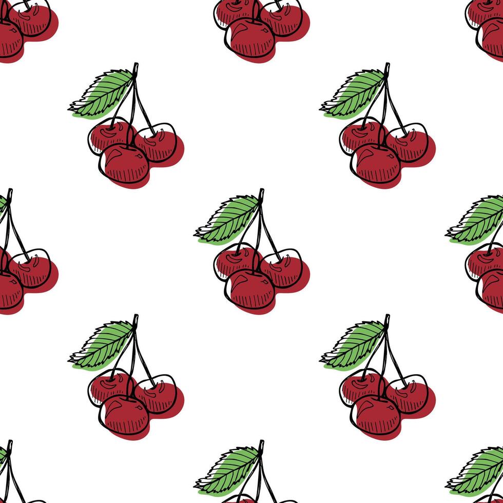 Seamless pattern with cherry doodle for decorative print, wrapping paper, greeting cards, wallpaper and fabric vector