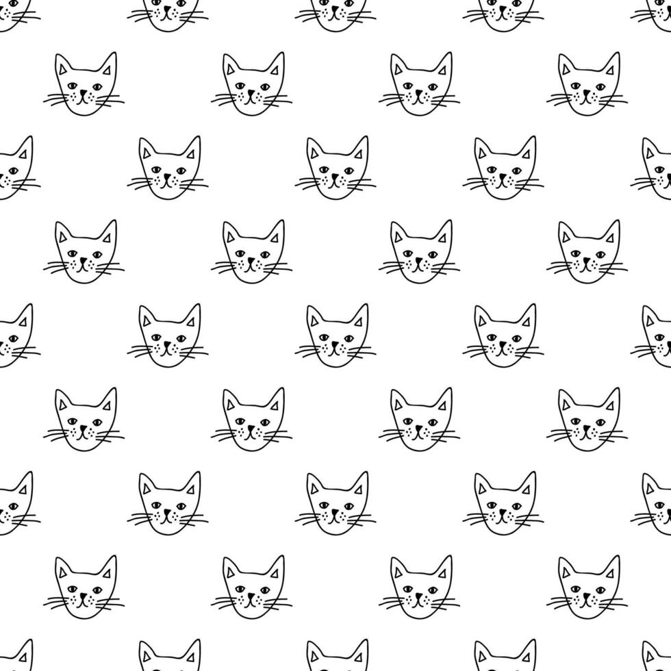 Seamless pattern with cat muzzle doodle for decorative print, wrapping paper, greeting cards, wallpaper and fabric vector