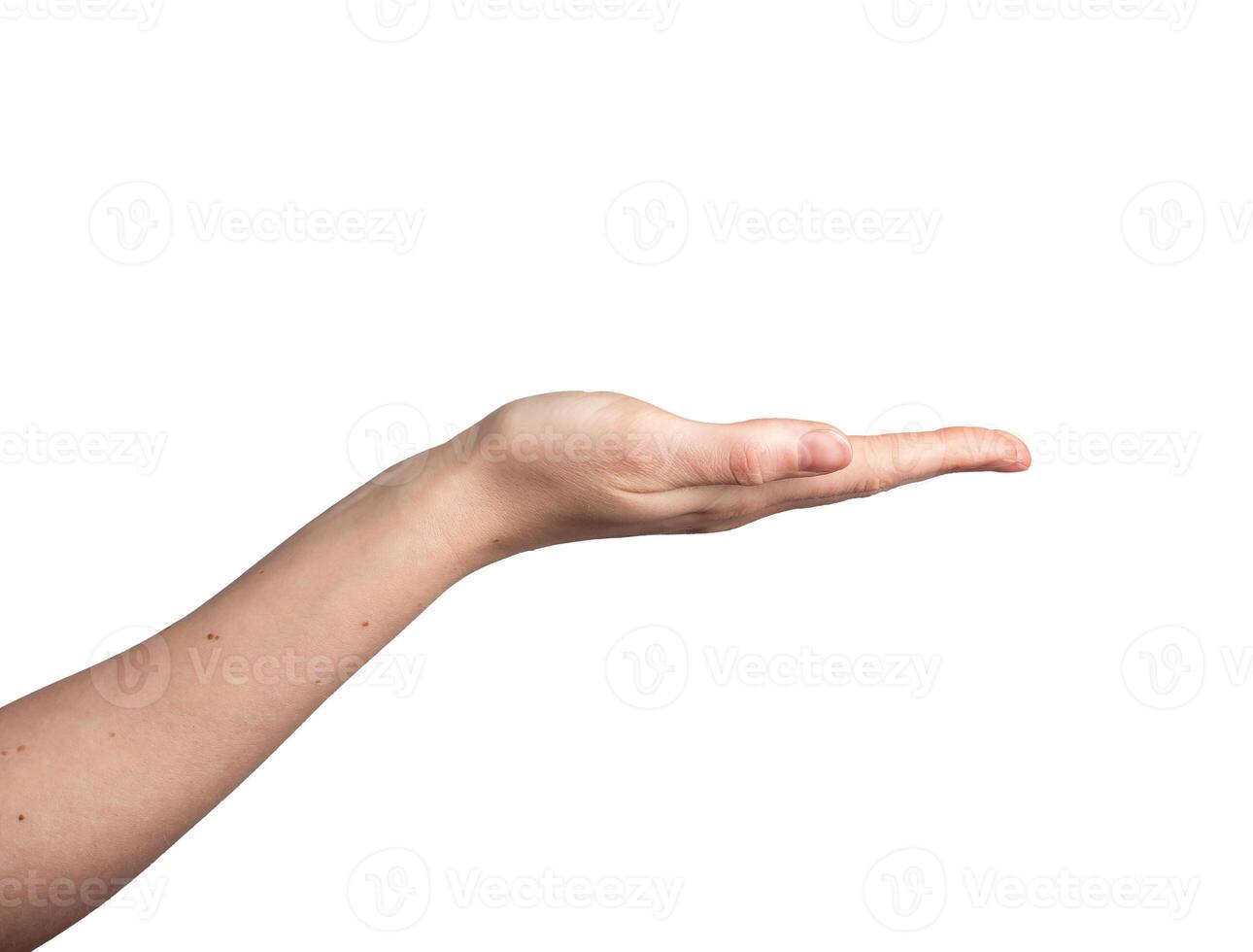 Showing something empty, blank, space on hand palm gesture isolated photo