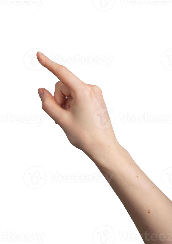 Finger touching, clicking, tapping, hand gesture isolated on white background photo
