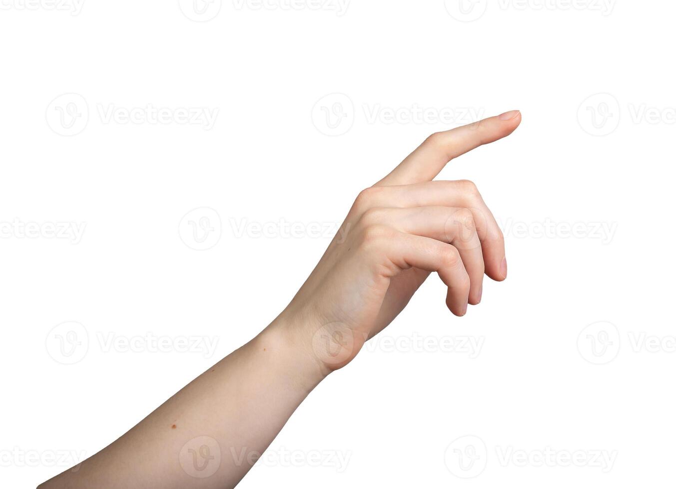 Finger touching something empty, clicking screen, hand gesture isolated photo