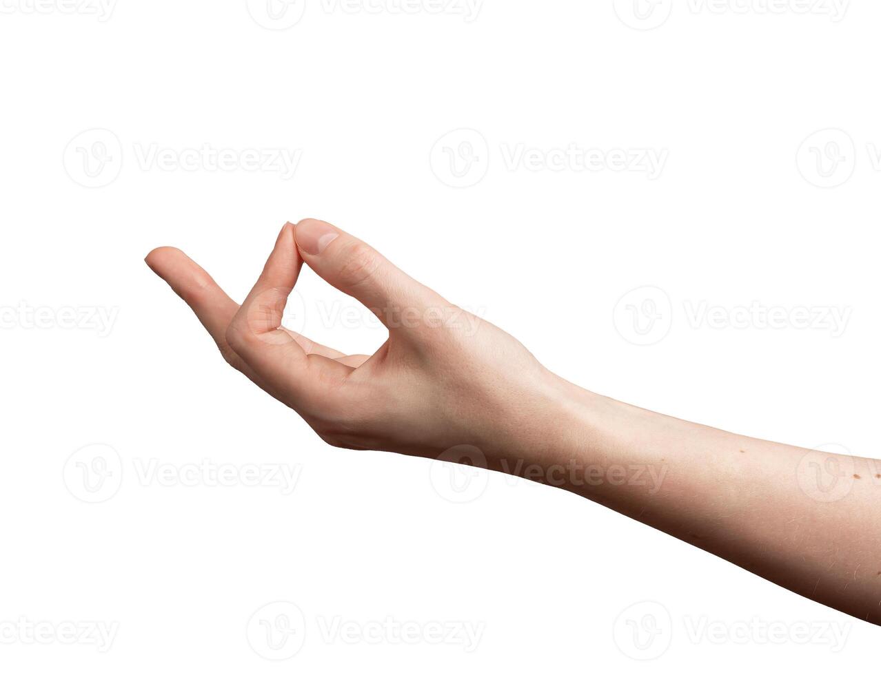 Zen, yoga hand gesture isolated on white photo