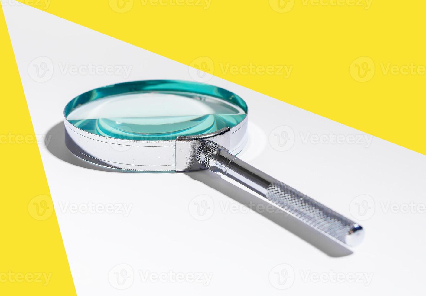 Glass magnifier, search concept. Zoom, investigate object, detective mystery. Analysis, abstract photo