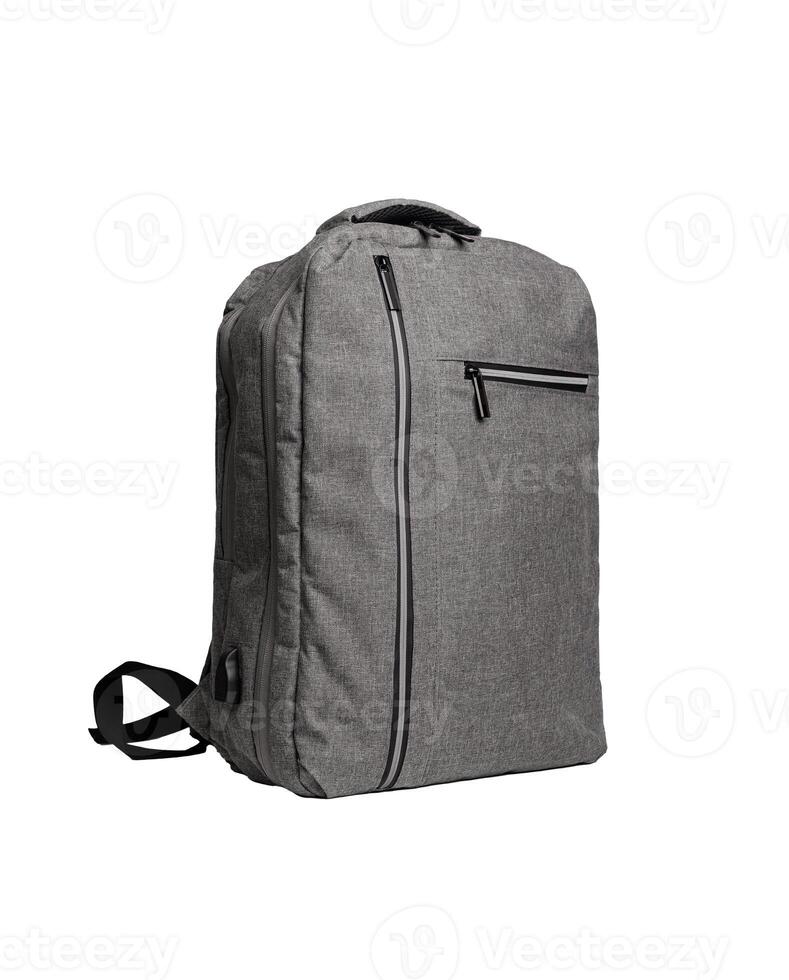 Gray backpack, school bag isolated on white background photo