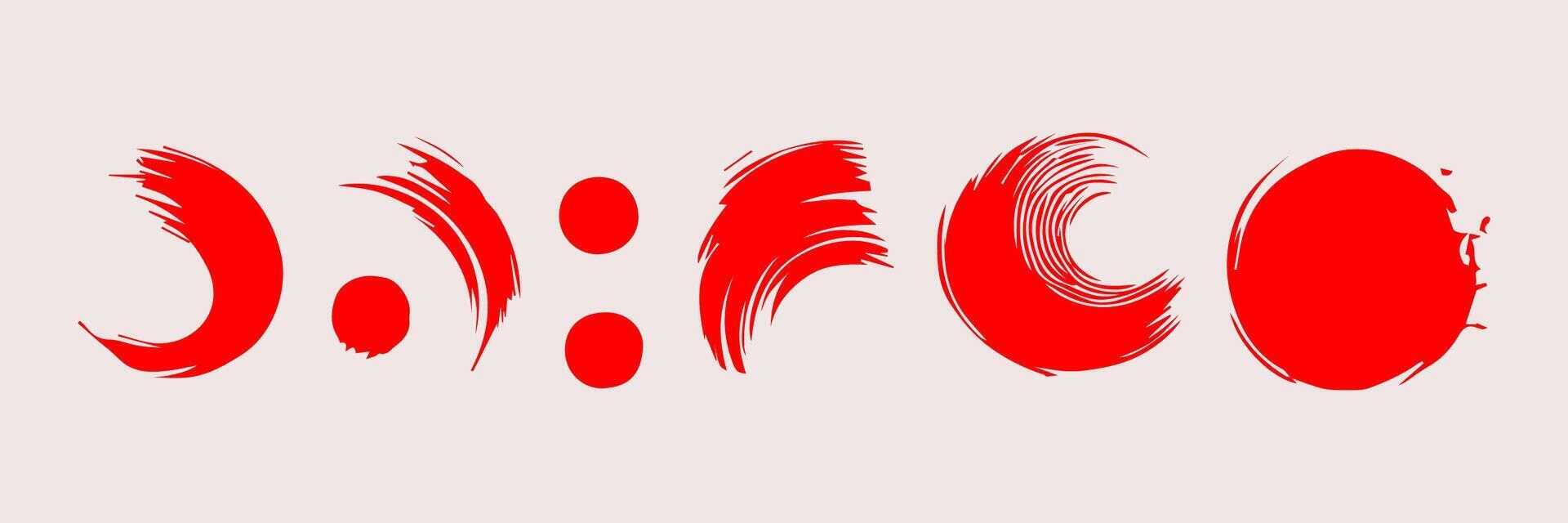 Red round paint brush stroke, ink splatter and artistic design elements. Dirty watercolor texture, box, frame, grunge background, splash or creative shape for social media. Abstract drawing. vector