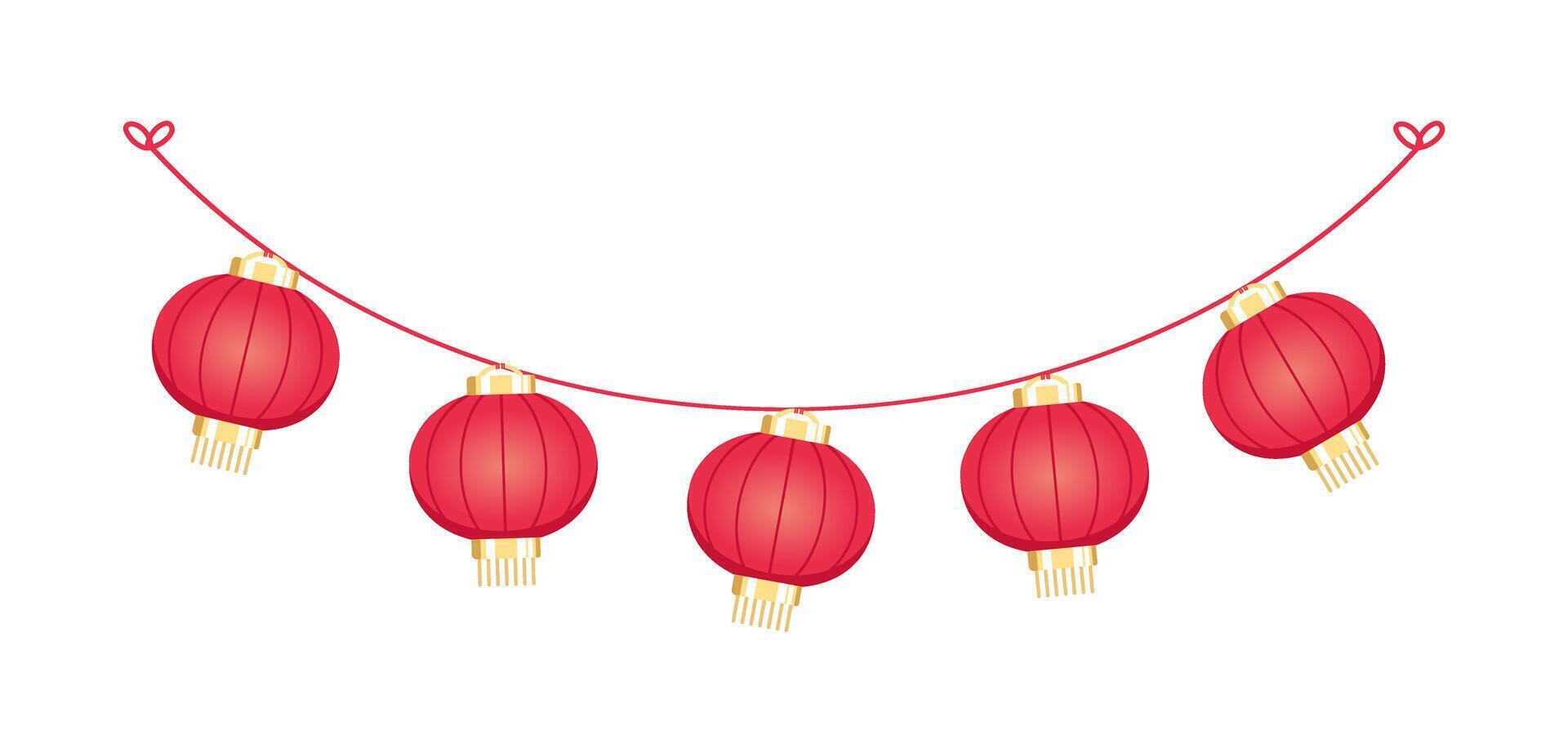 Chinese Lantern Hanging Garland, Lunar New Year and Mid-Autumn Festival Decoration Graphic vector