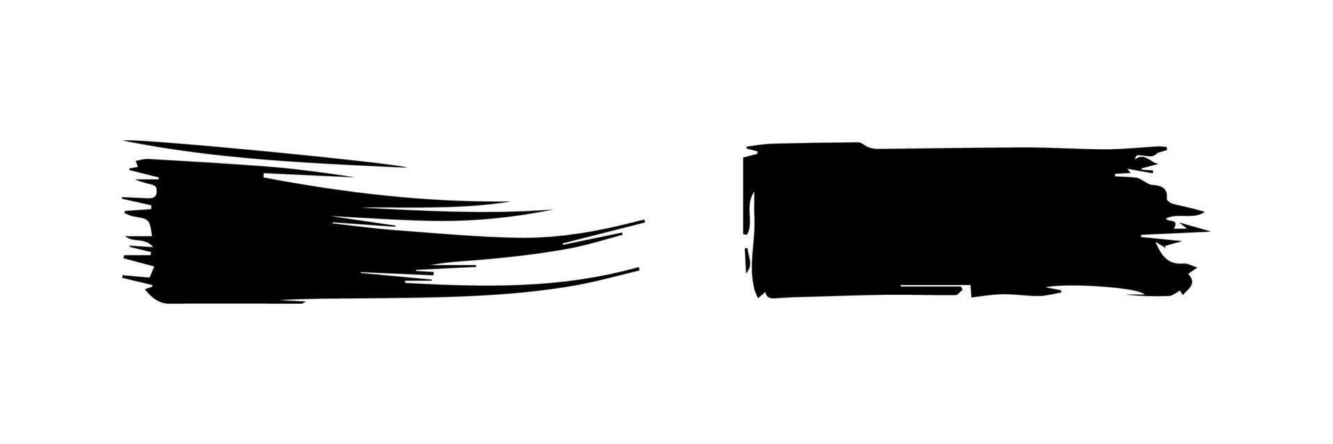 Black paint brush stroke, ink splatter and artistic design elements. Dirty watercolor texture, box, frame, grunge background, splash or creative shape for social media. Abstract drawing. vector