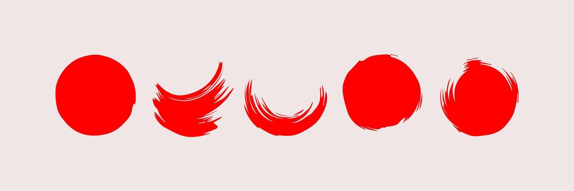 Red round paint brush stroke, ink splatter and artistic design elements. Dirty watercolor texture, box, frame, grunge background, splash or creative shape for social media. Abstract drawing. vector