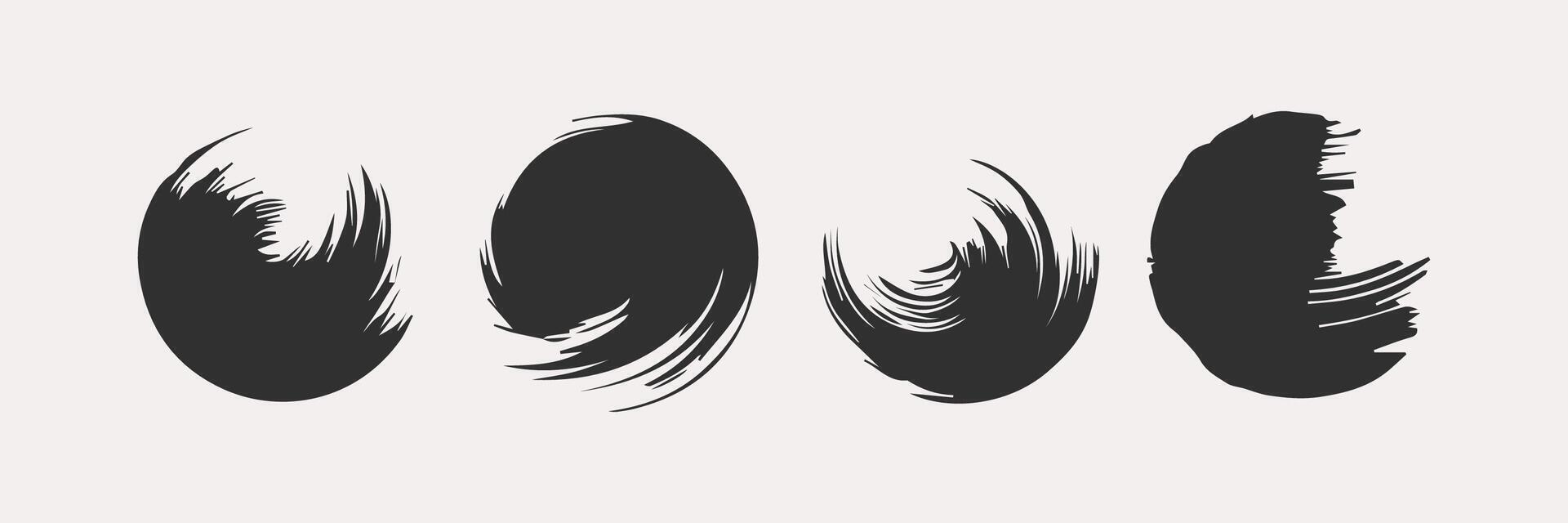 Black round paint brush stroke, ink splatter and artistic design elements. Dirty watercolor texture, box, frame, grunge background, splash or creative shape for social media. Abstract drawing. vector