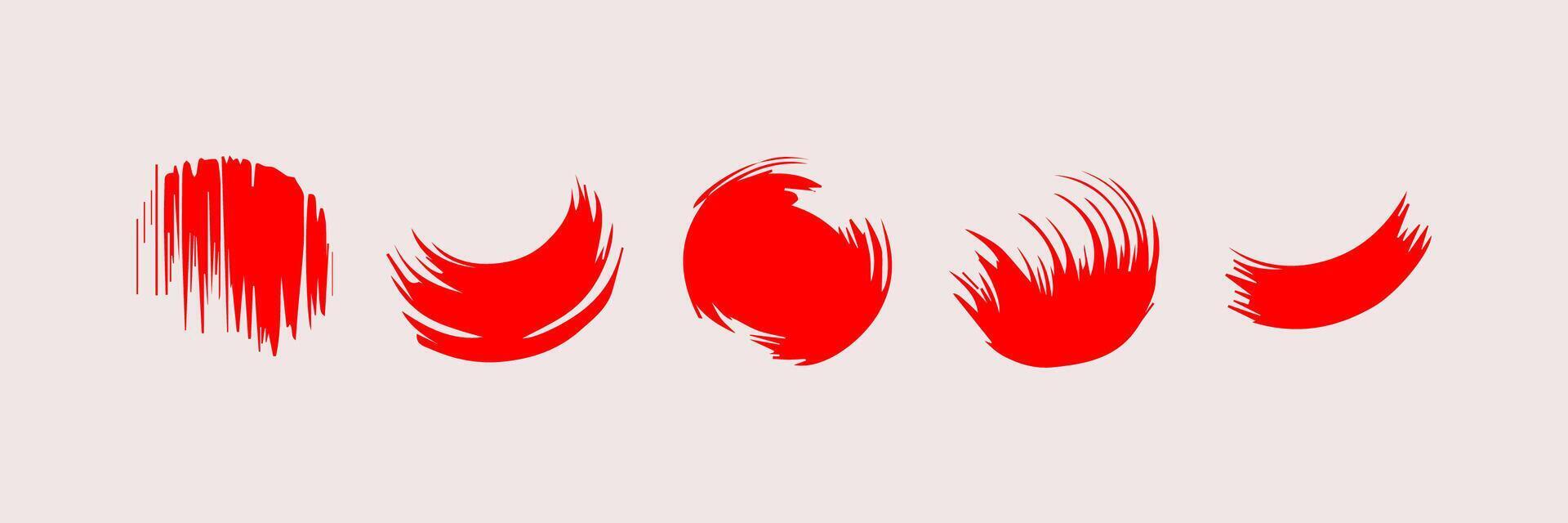 Red round paint brush stroke, ink splatter and artistic design elements. Dirty watercolor texture, box, frame, grunge background, splash or creative shape for social media. Abstract drawing. vector