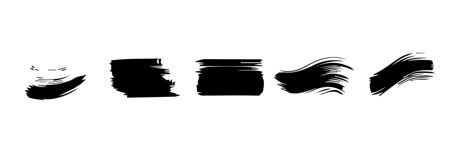 Black paint brush stroke, ink splatter and artistic design elements. Dirty watercolor texture, box, frame, grunge background, splash or creative shape for social media. Abstract drawing. vector