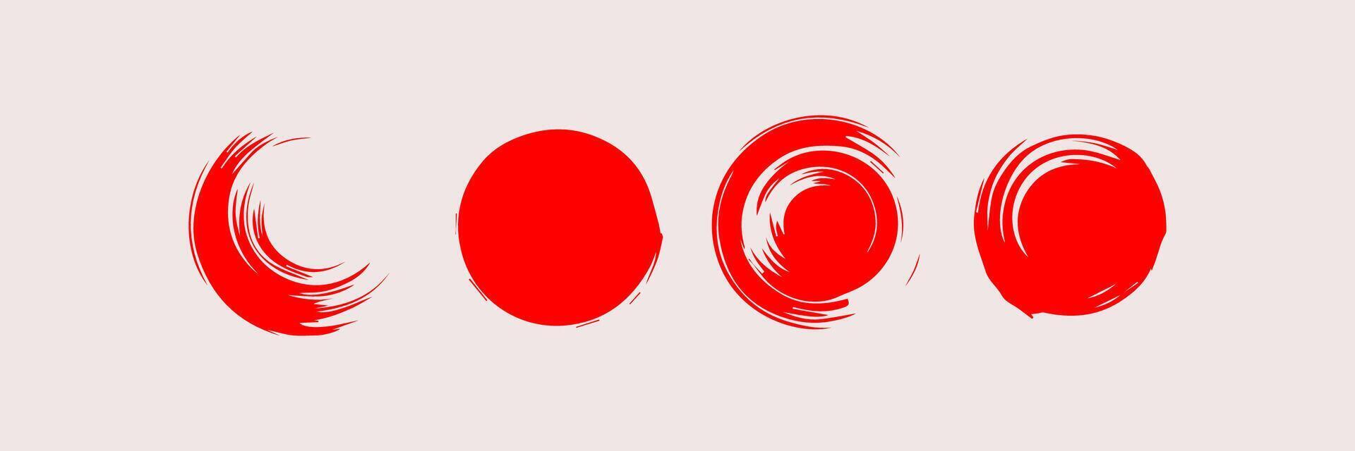 Red round paint brush stroke, ink splatter and artistic design elements. Dirty watercolor texture, box, frame, grunge background, splash or creative shape for social media. Abstract drawing. vector