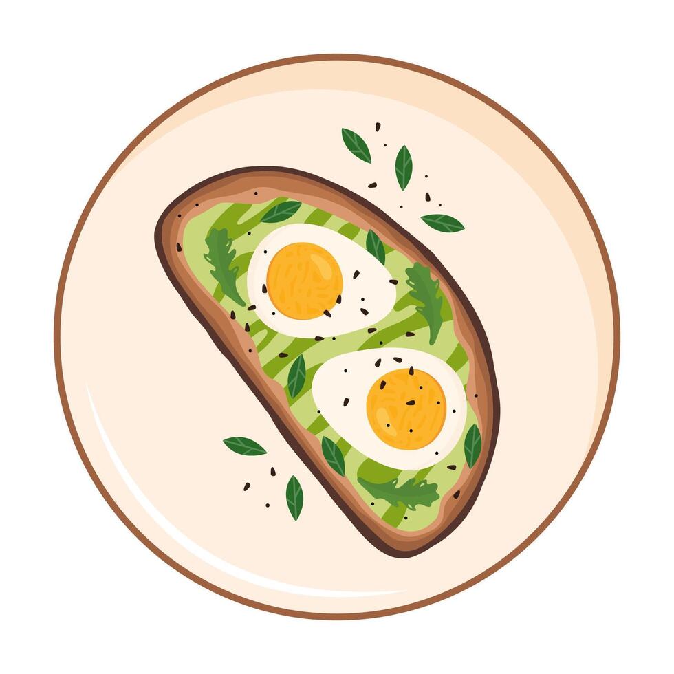 Toast with guacamole sauce and boiled eggs vector