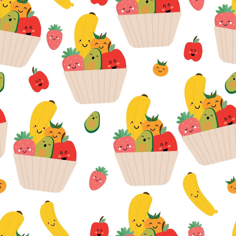 Seamless pattern with various cute fruits for fabric prints, textiles, gift wrapping paper. children's colorful vector