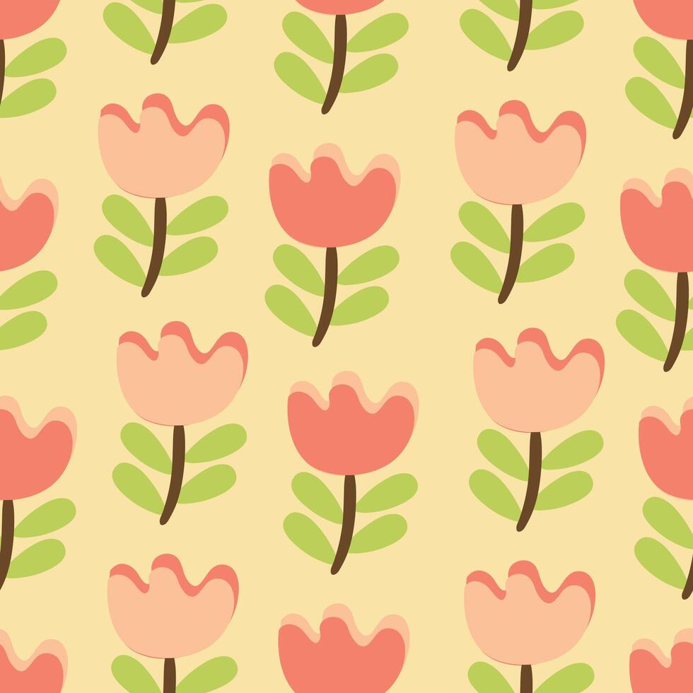 sin costura modelo dibujos animados flor y hojas. botánico fondo de pantalla para textil, regalo envolver papel vector