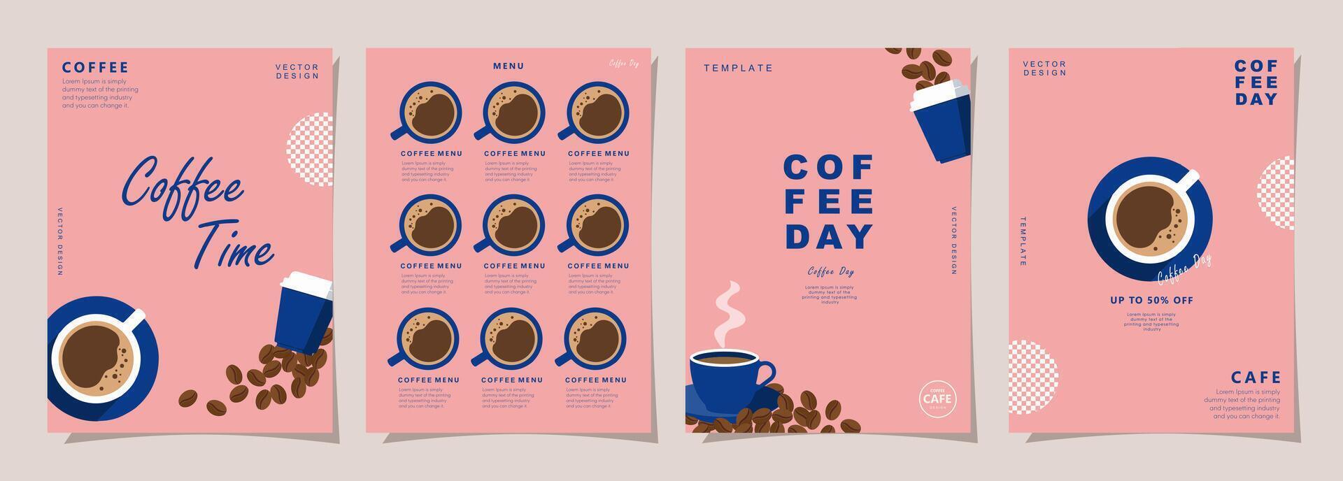 Set of minimal background templates with coffee beans and coffee mug for invitations, cards, banner, brochure, poster, cover, cafe menu or another design. vector