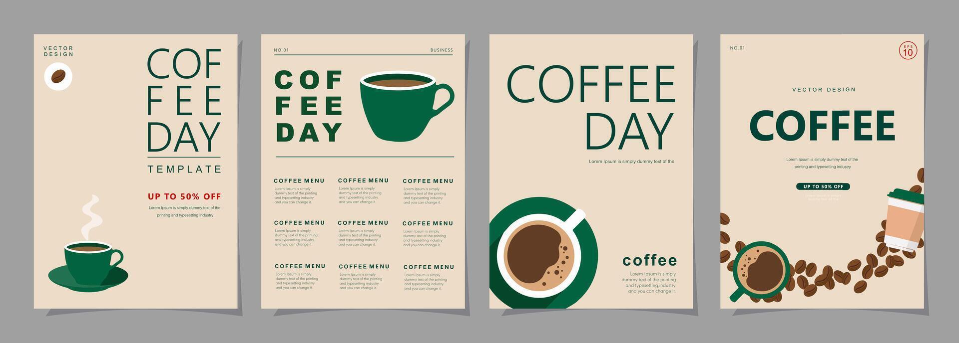 Set of minimal background templates with coffee beans and coffee mug for invitations, cards, banner, brochure, poster, cover, cafe menu or another design. vector