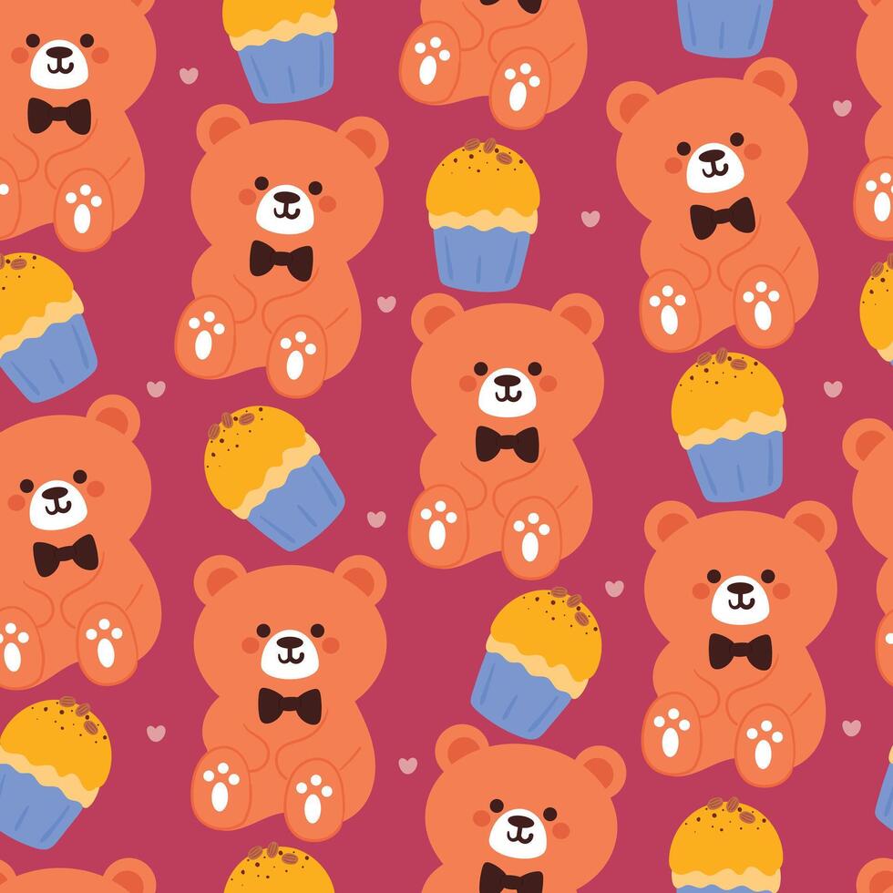 sin costura modelo dibujos animados oso con postre. linda animal fondo de pantalla ilustración para regalo envolver papel vector