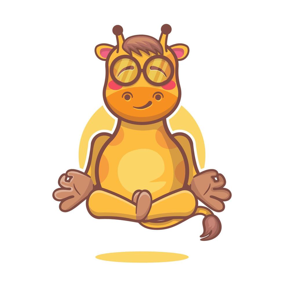 kawaii jirafa animal personaje mascota con yoga meditación actitud aislado dibujos animados vector