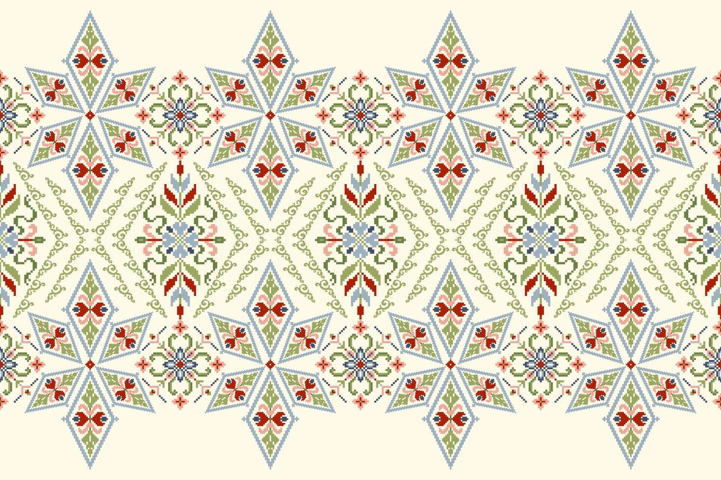 floral píxel Arte patrón, geométrico étnico oriental bordado en blanco antecedentes vector