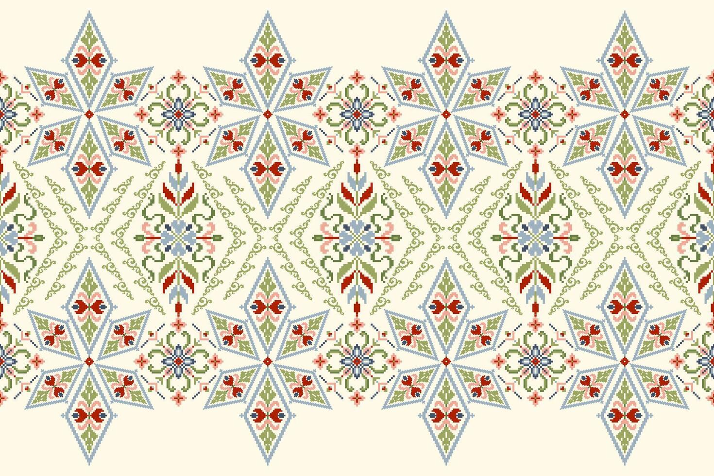 Floral pixel art pattern,geometric ethnic oriental embroidery on white background vector