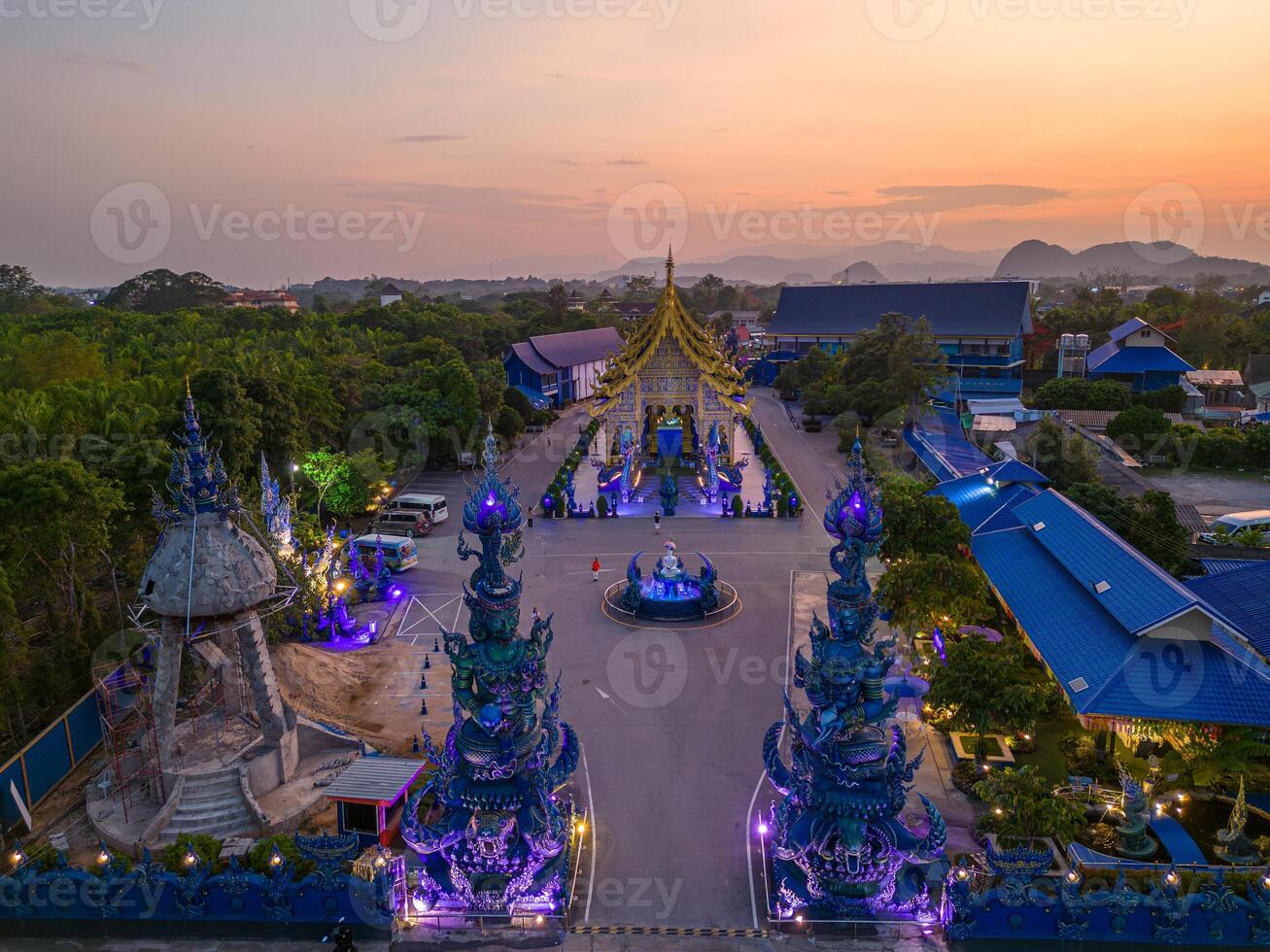 Aerial View Of Blue Temple In Chiang Rai, Thailand photo