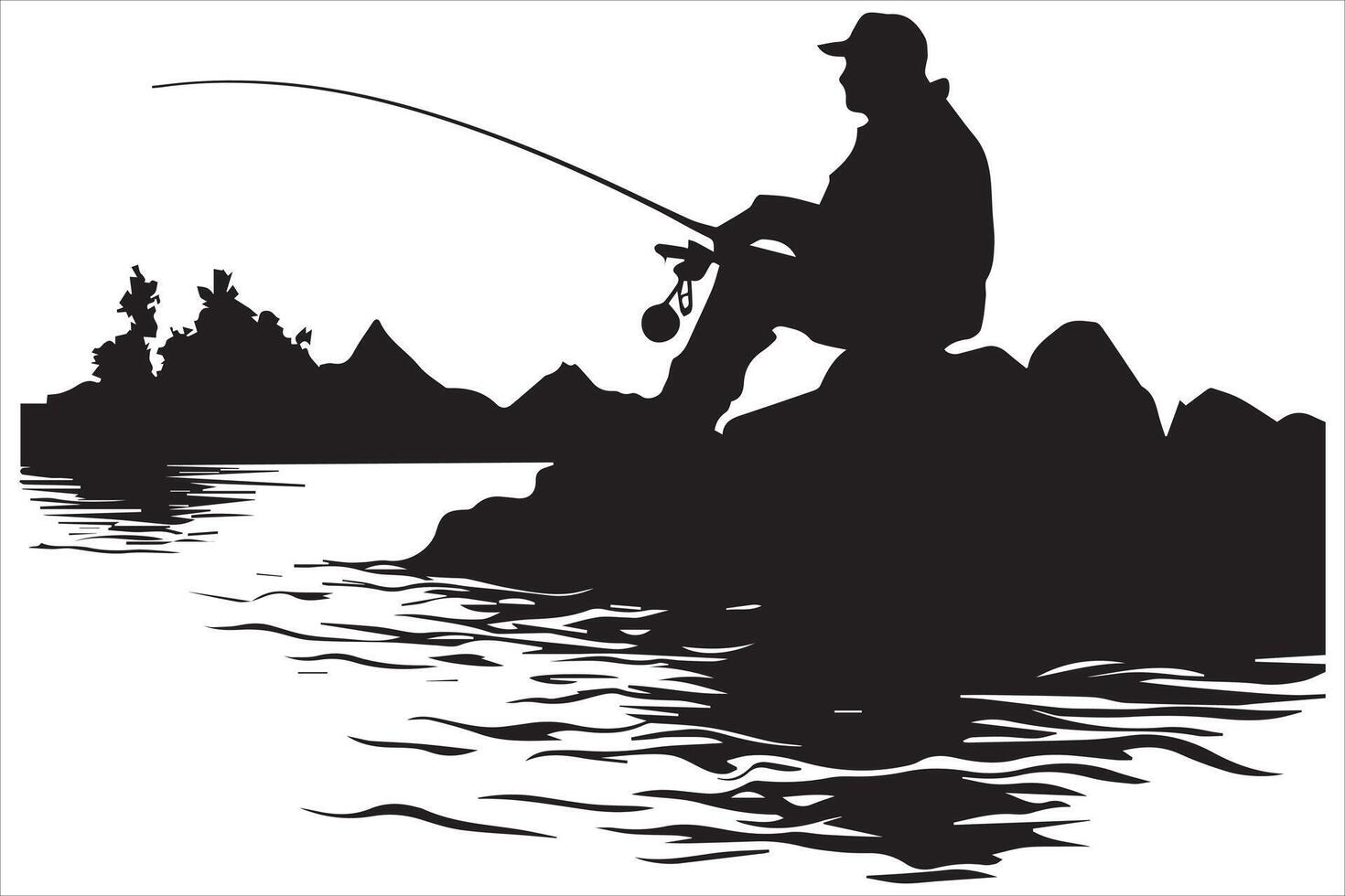 Fisherman in boat silhouette illustration vector