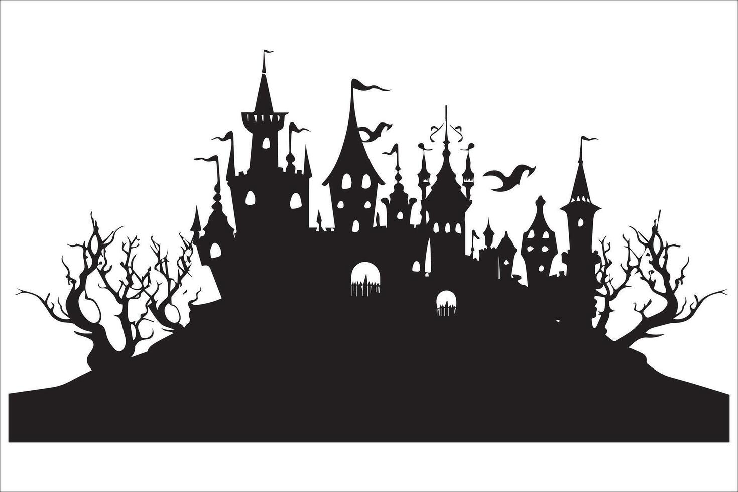 Halloween witch house black silhouette vector