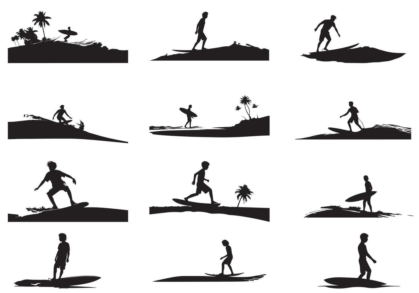 Surfing Silhouette design bundile free vector