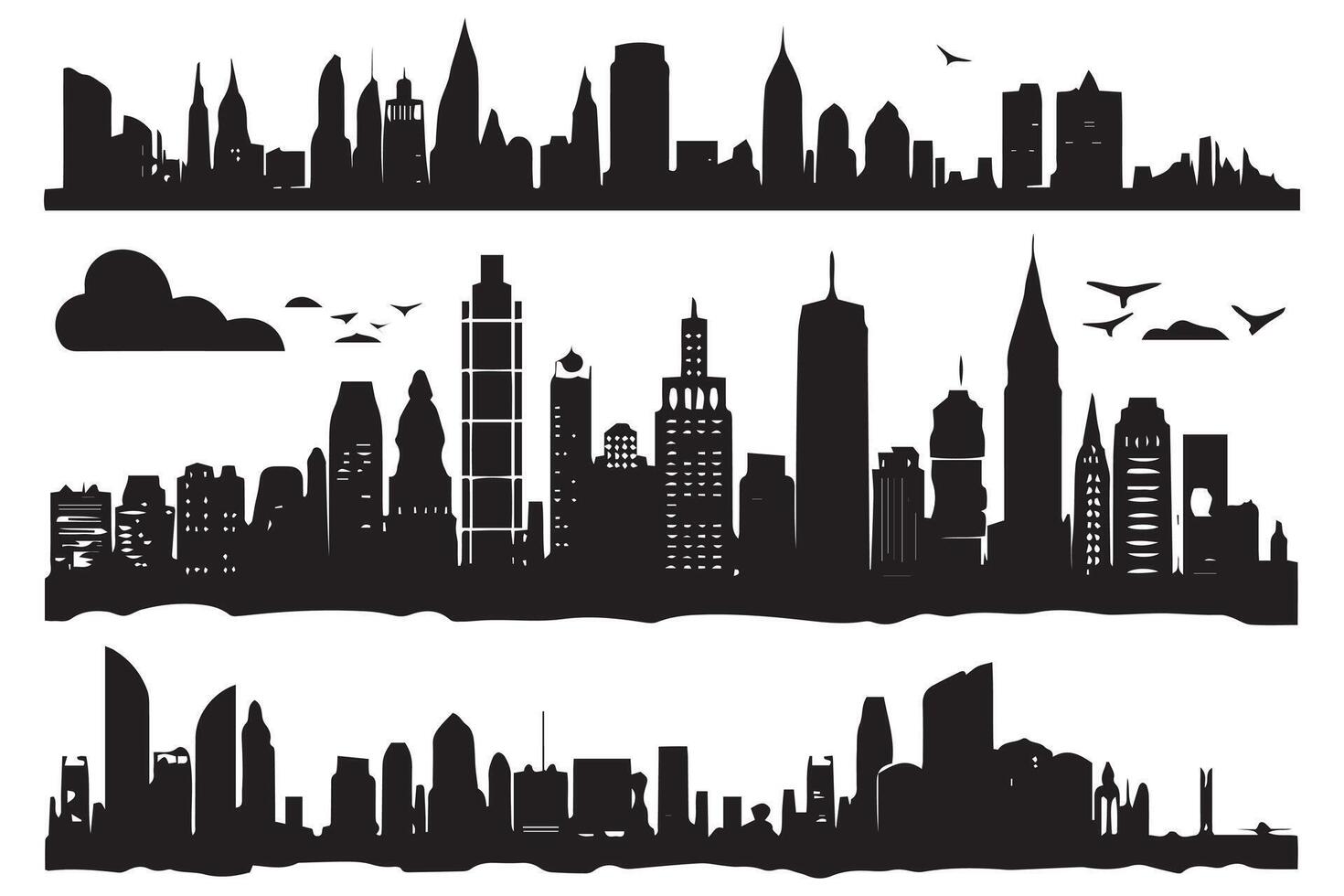 set of city silhouette free design vector