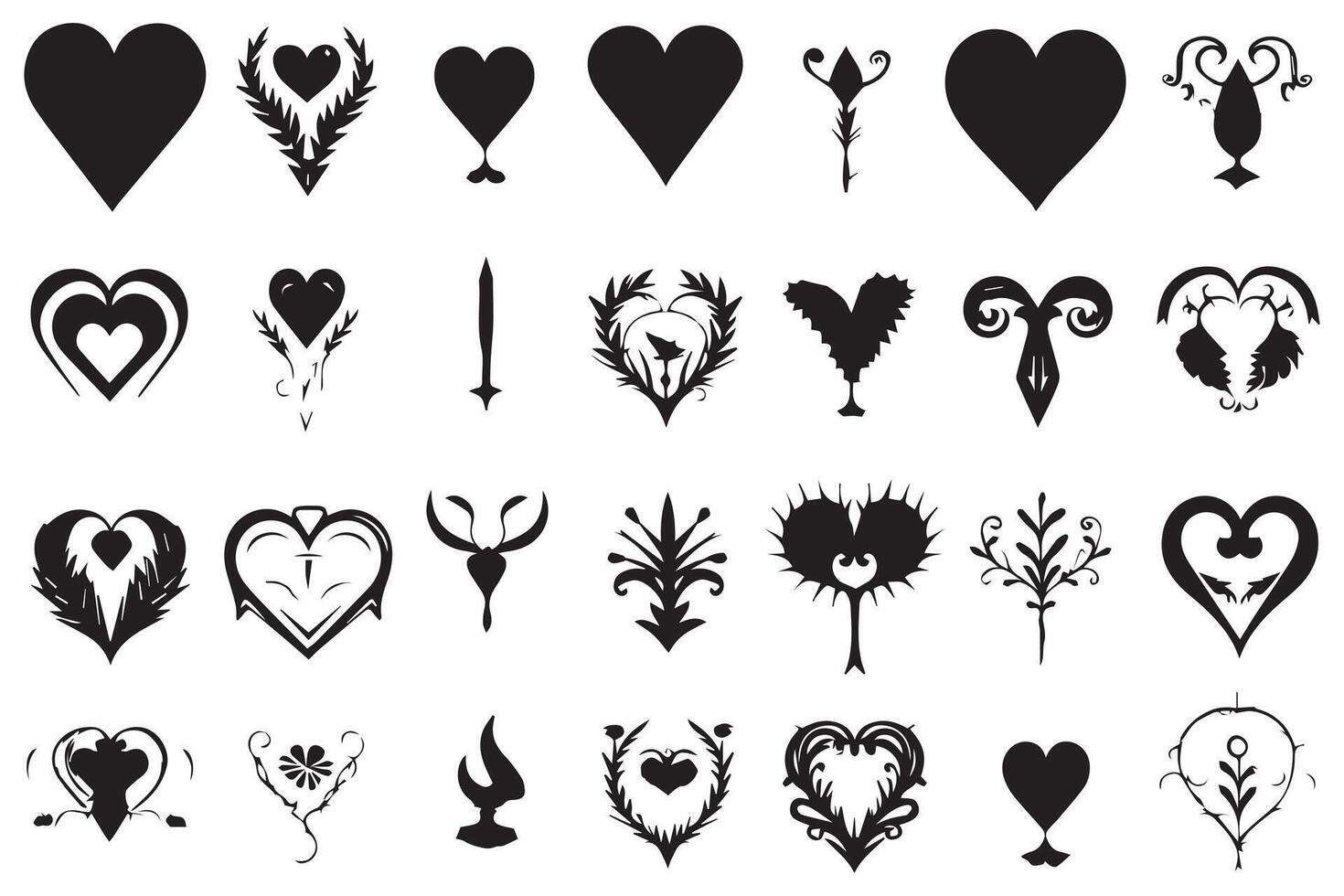 bundle of hearts love set icons silhouette vector