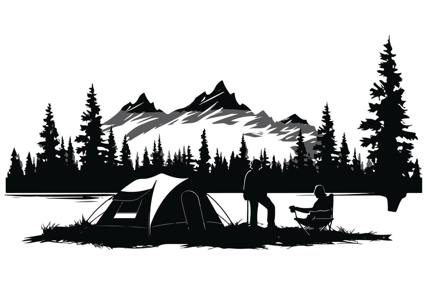 Camping black Silhouette vector
