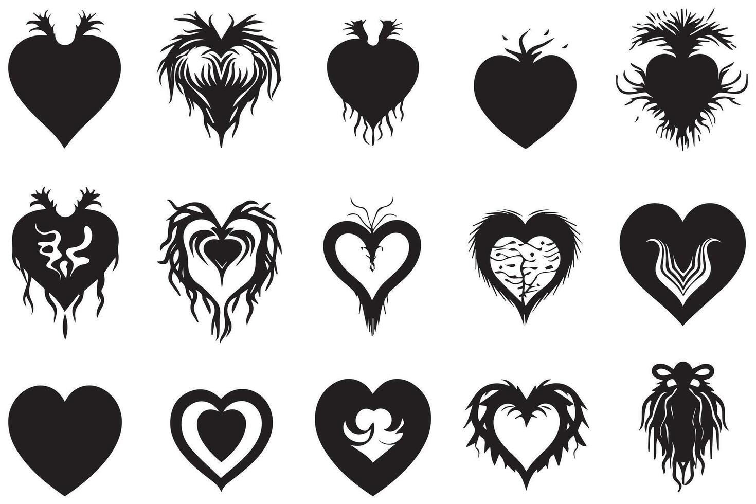 bundle of hearts love set icons silhouette vector