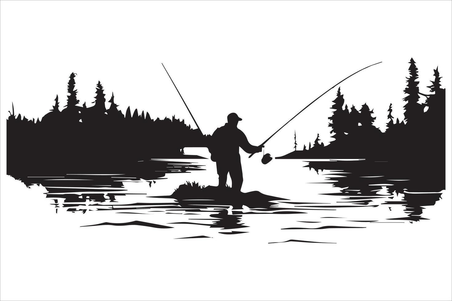 Fisherman in boat silhouette illustration vector