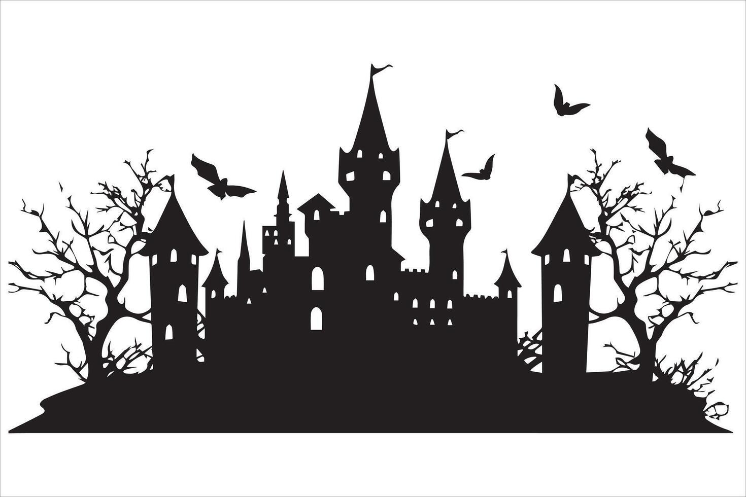 Halloween witch house silhouette vector