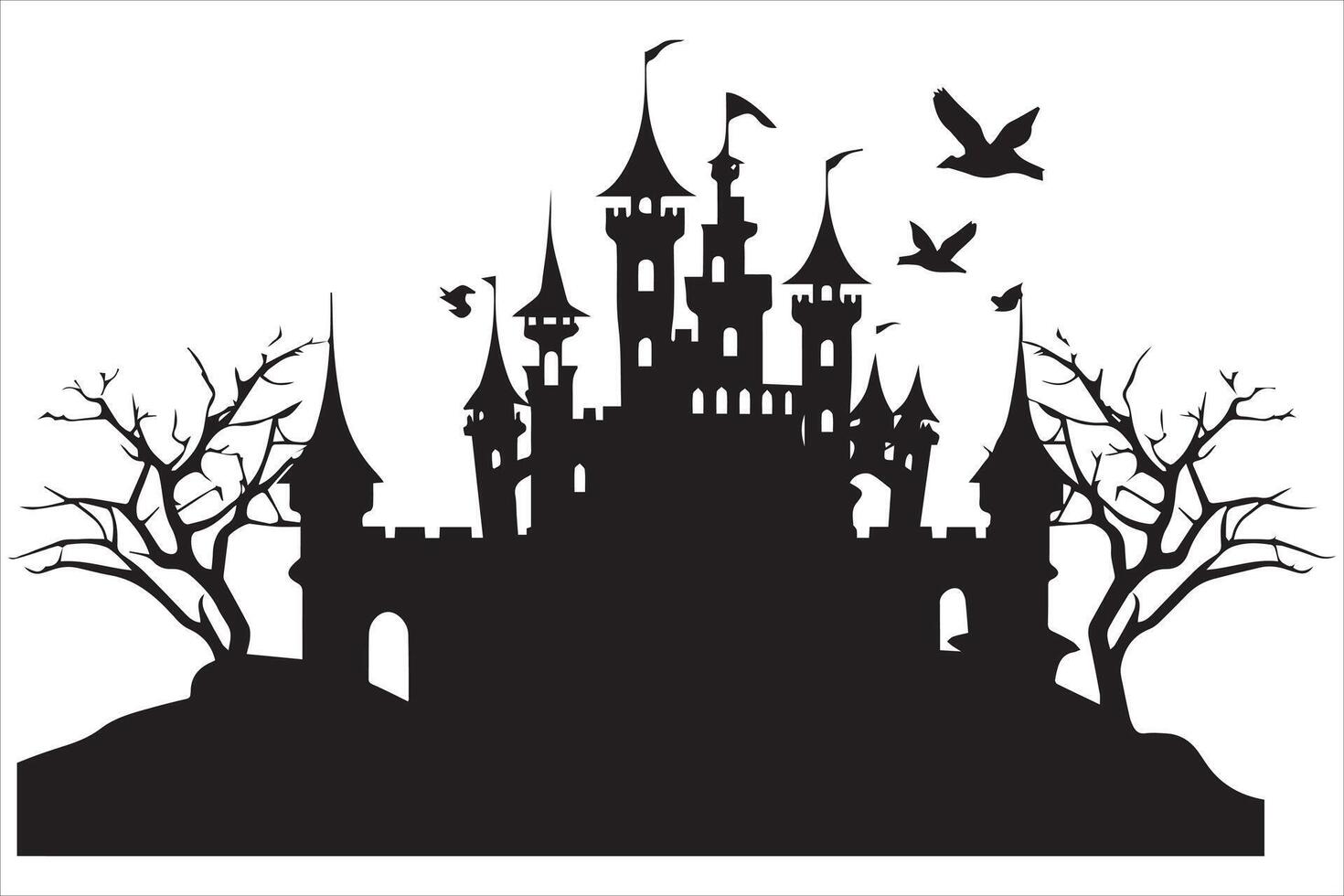 Halloween witch house silhouette vector