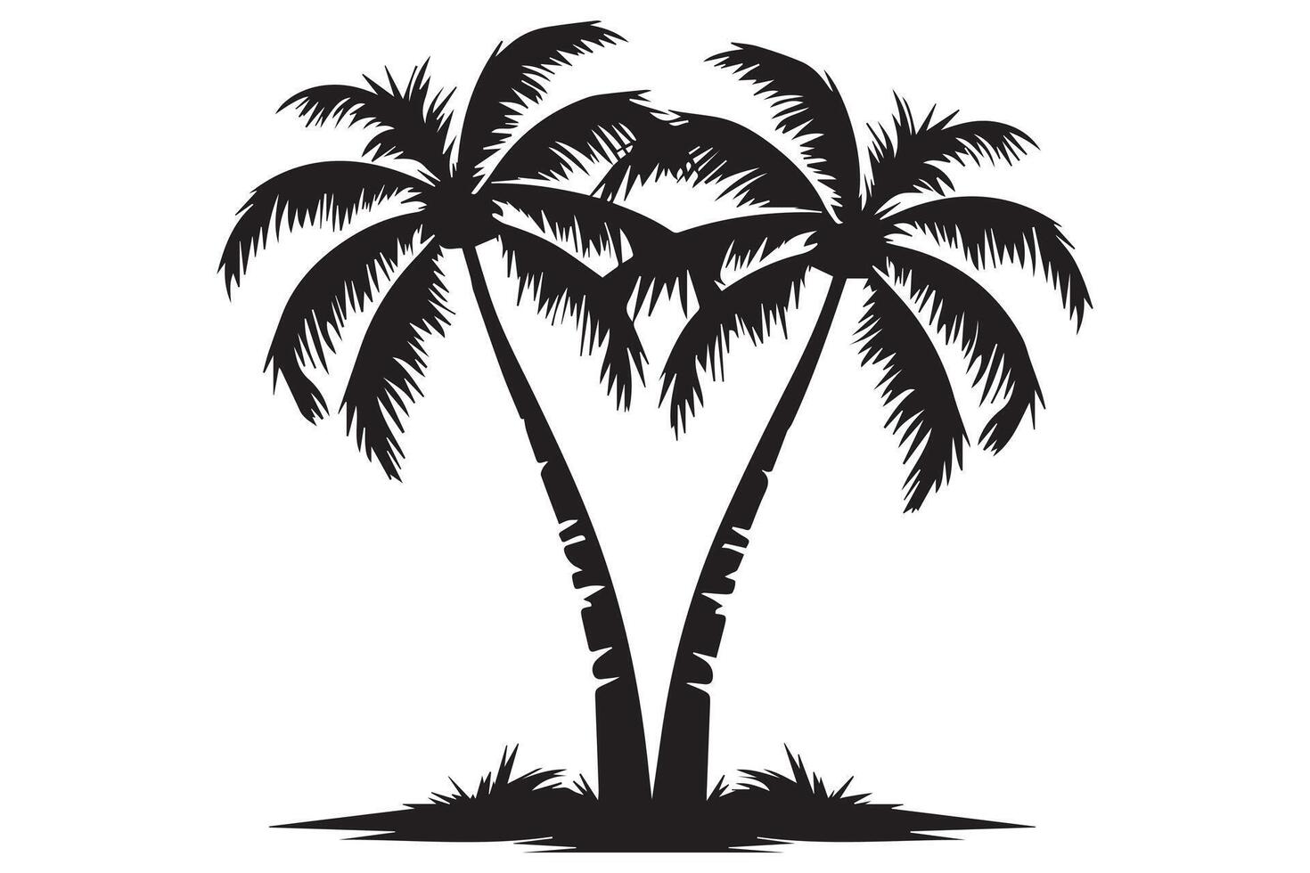 This set of detailed palm and coconut tree silhouette illustrations vector