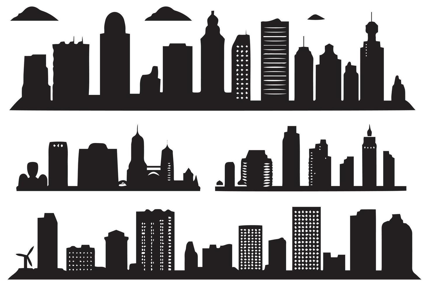 set of city silhouette free design vector