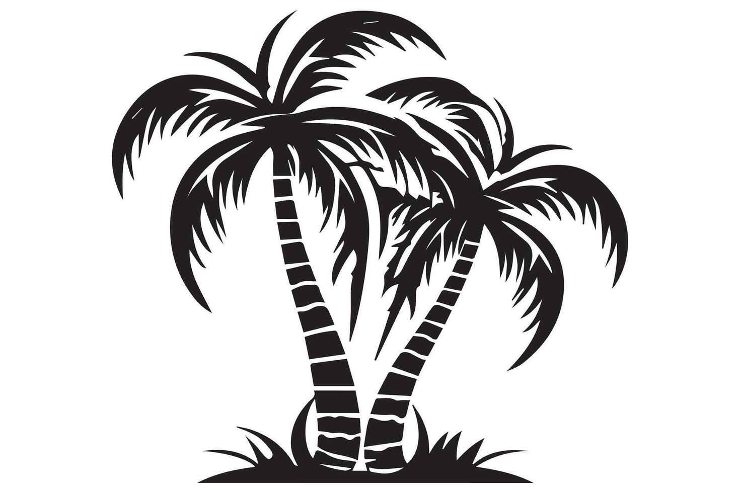 This set of detailed palm and coconut tree silhouette illustrations vector