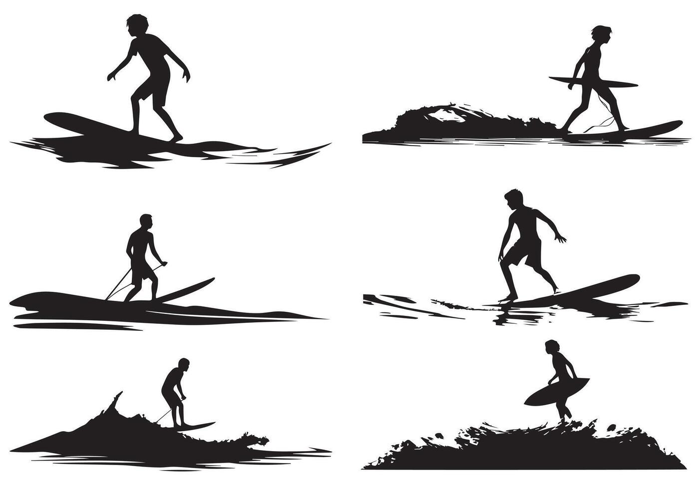 Surfing Silhouette design bundile free vector