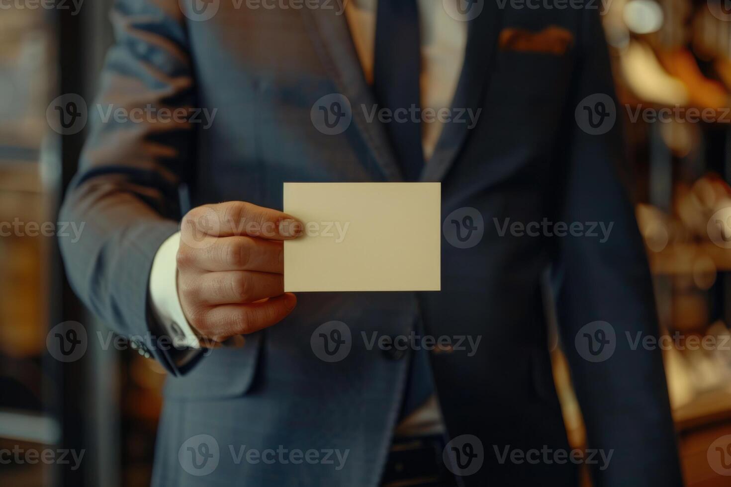 Businessman holding or showing card with thank you text photo